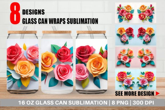 Download Glass Can 3D Paper Craft Roses - 3d paper craft Collection