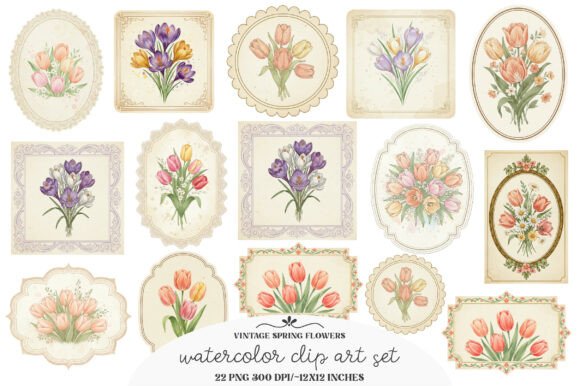 Download Vintage Spring Flowers Label PNG - Premium Resources
