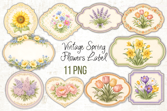 Download Vintage Spring Flowers Label PNG - Premium Resources