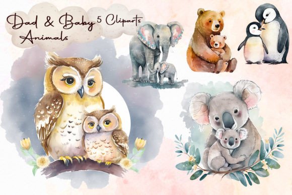 Download Dad and Baby Animal Cliparts - Dad and baby Collection