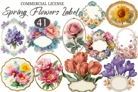 Download Vintage Spring Flowers Label PNG - Premium Resources